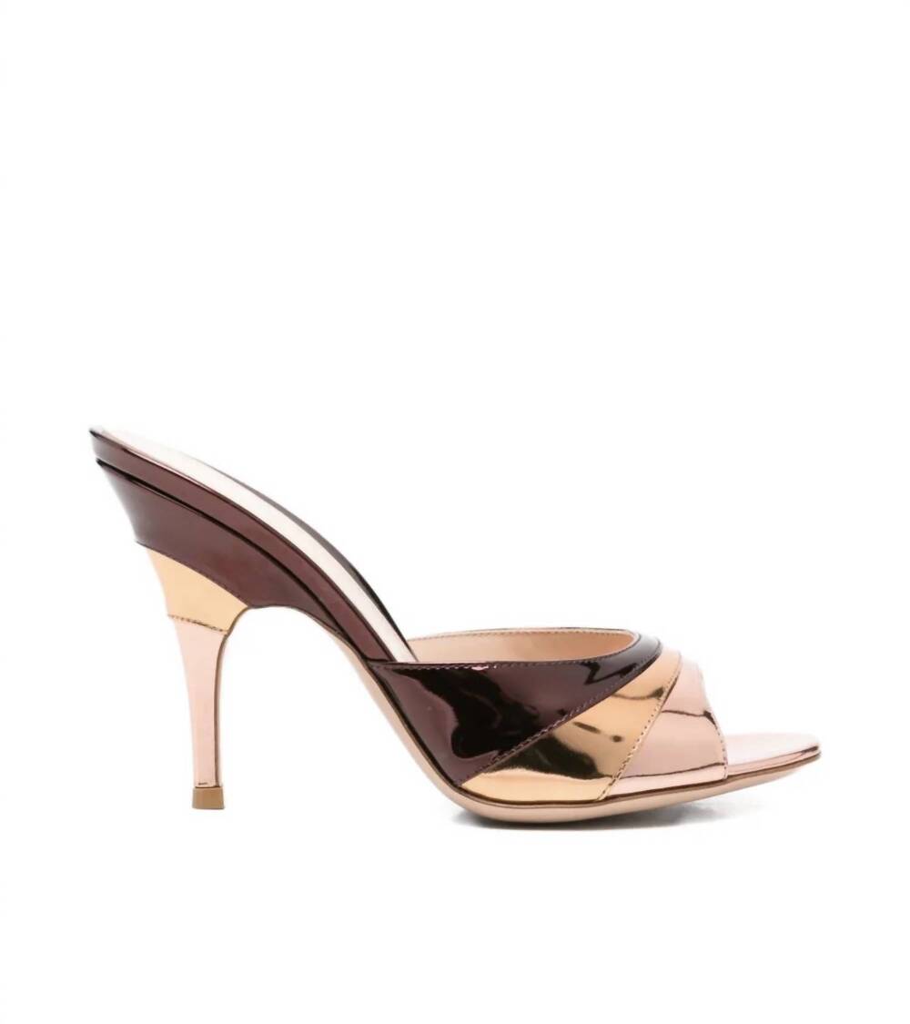 NEW GIANVITO ROSSI women's marea 95 mules in metal rose gold bronze caberne